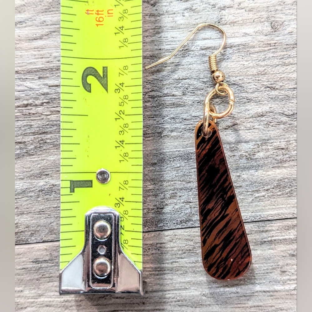 Vintage Brown Marble Pattern Long Stone Earrings - image 3